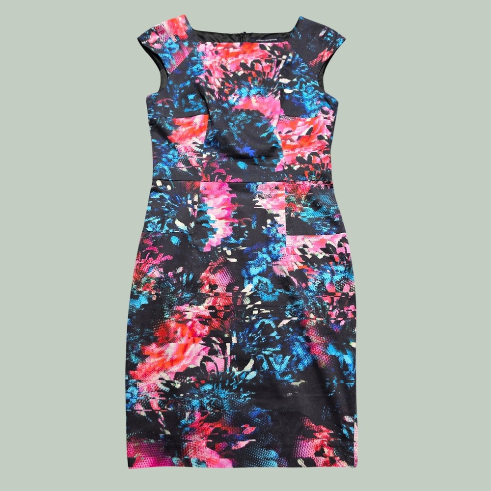 Abstract Glitch Floral Sheath Dress Womens 8 Multicolor French Connection